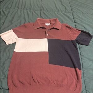 Men’s Reid’s Primo Colorblock Model and Cotton Sweater Polo XS Black,Cream,Brown